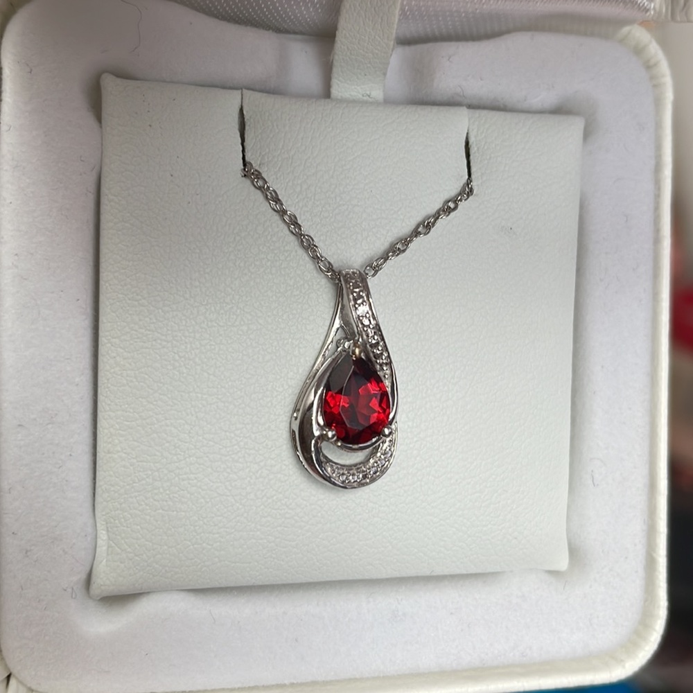 Sterling Silver Garnet & Lab-Created White Sapphire Teardrop Pendant